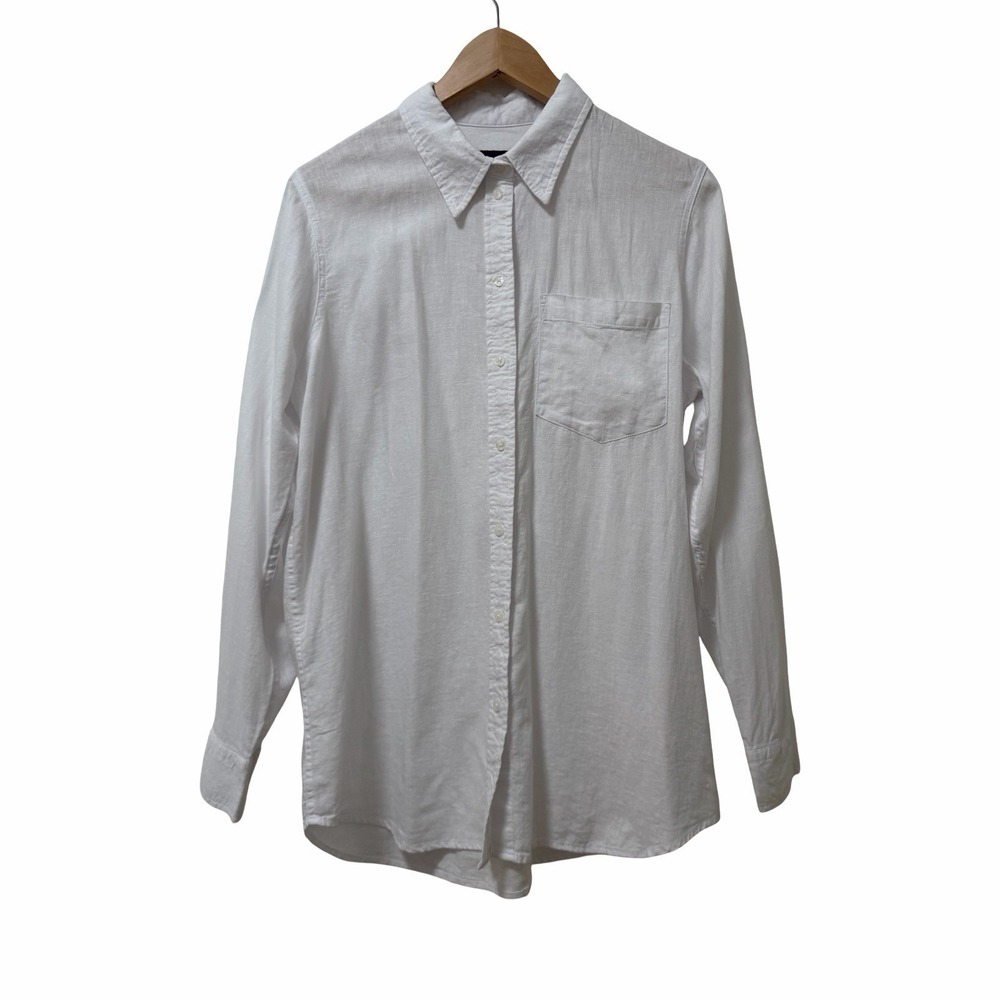 GAP Womens Linen Blend Button Up Top Size M White Coastal Beach Resort